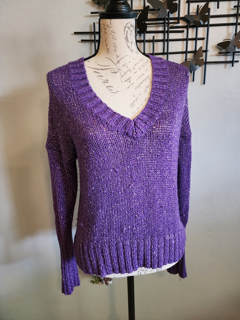 Mudd Purple Sparkly V-Neck Sweater